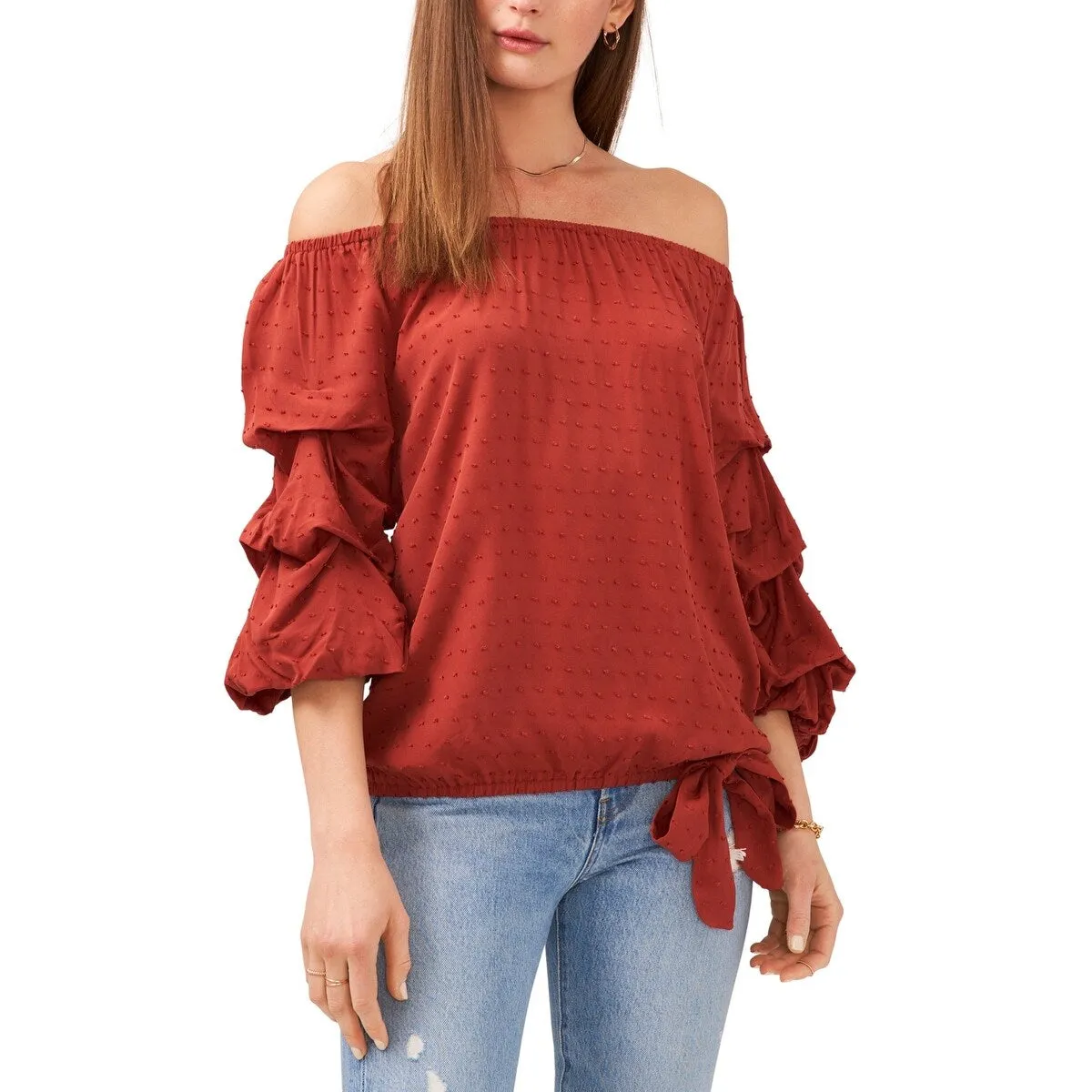 Vince Camuto Women's Clip Dot Bubble Sleeve Blouse Red sold by Zulily product image thumbnail 4