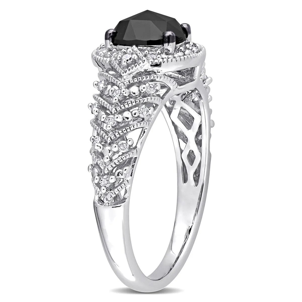Miadora 10k White Gold 1ct TDW Oval-cut Black and White Diamond Halo Vintage Engagement Ring sold by Zulily product image thumbnail 4