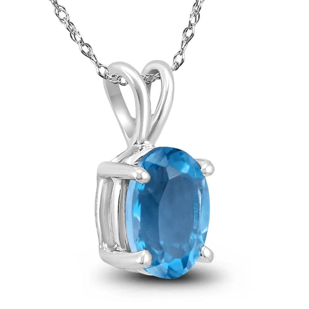 14K White Gold 7x5MM Oval Blue Topaz Pendant sold by Zulily product image thumbnail 2
