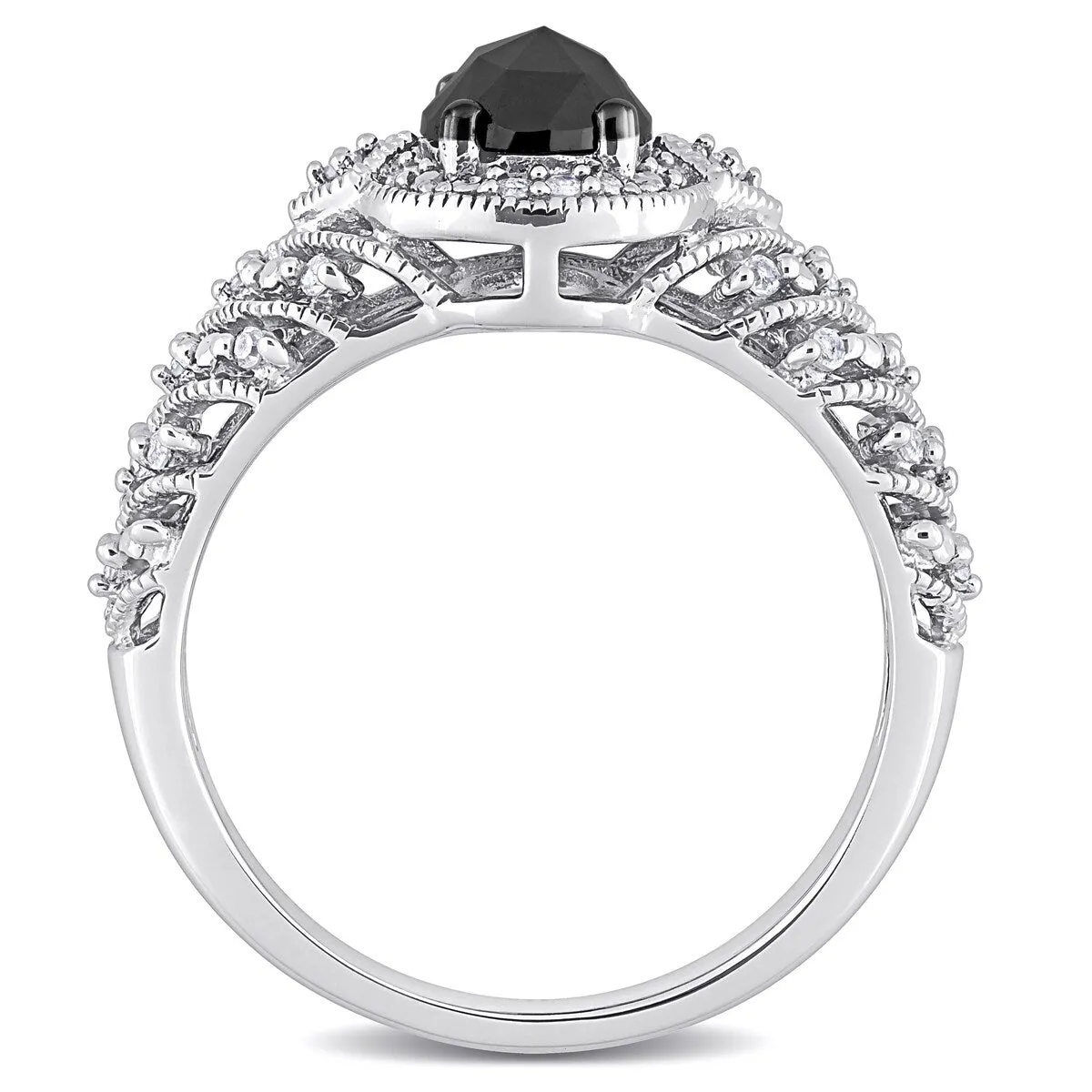 Miadora 10k White Gold 1ct TDW Oval-cut Black and White Diamond Halo Vintage Engagement Ring sold by Zulily product image thumbnail 5