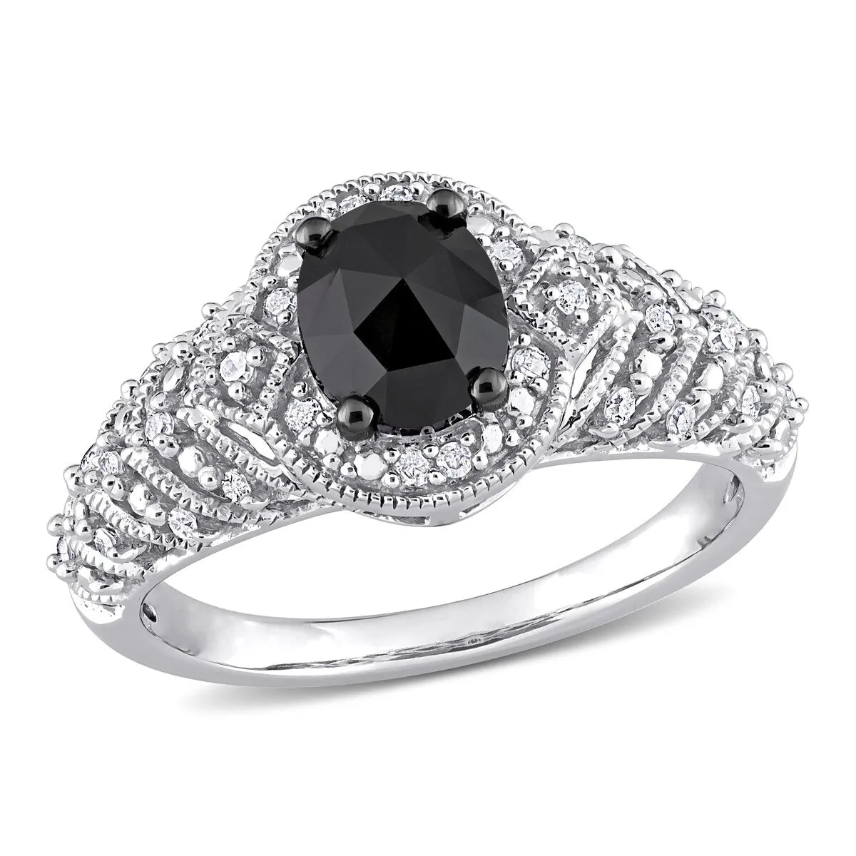 Miadora 10k White Gold 1ct TDW Oval-cut Black and White Diamond Halo Vintage Engagement Ring sold by Zulily product image thumbnail 2