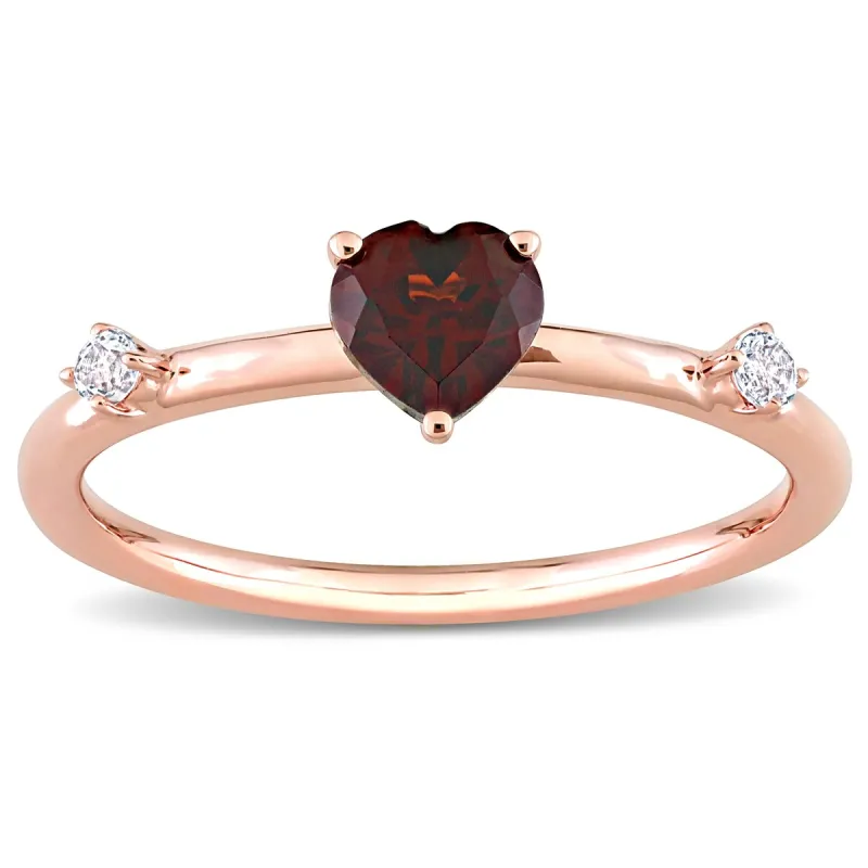 Miadora 10k Rose Gold Garnet and White Topaz 3-Stone Stackable Heart Ring sold by Zulily