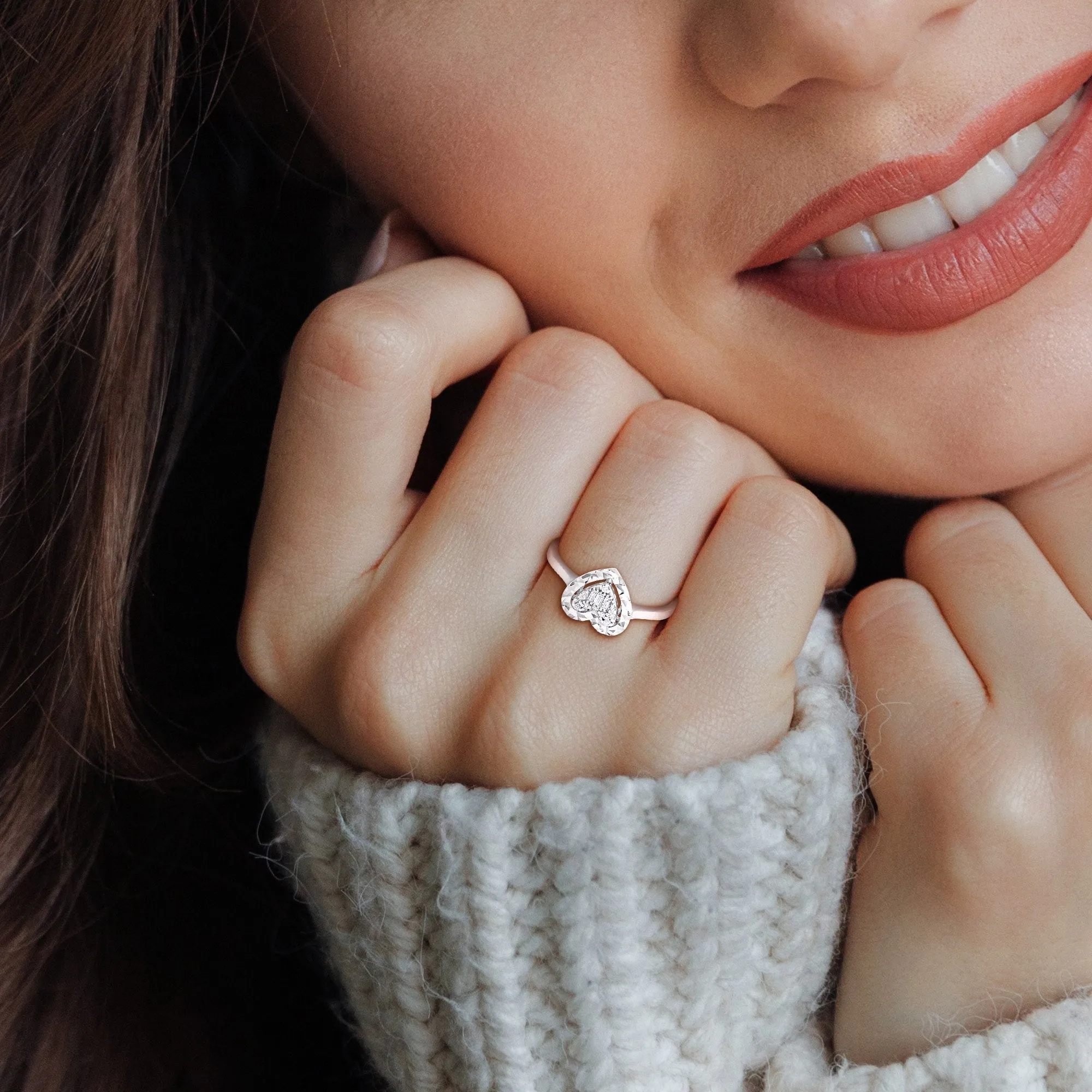 Miadora Parallel Baguette-Cut and Round-Cut Heart Shape Diamond Accent Ring in 14k White Gold sold by Zulily product image thumbnail 4