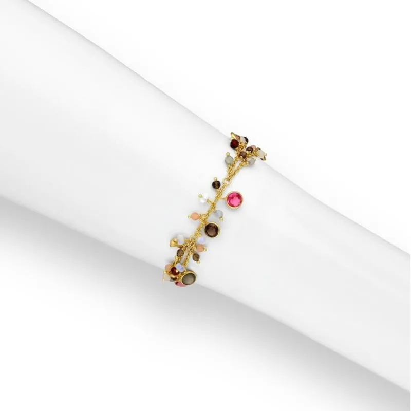 Ag Sterling Silver Multi-Gemstone Charm Bracelet Plated with 18K Yellow Gold sold by Zulily
