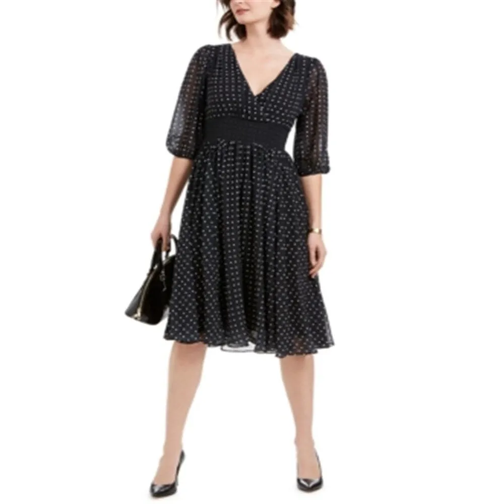 NY Collection Women's Dot Print Balloon Sleeve Dress -Black Size Petite S sold by Zulily