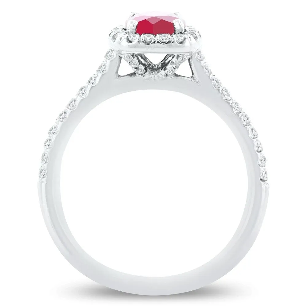 Auriya 18k White Gold GIA Certified 1ct Oval-Cut Rare Unheated Ruby and 1/3ct TDW Diamond Halo Engagement Ring sold by Zulily product image thumbnail 4