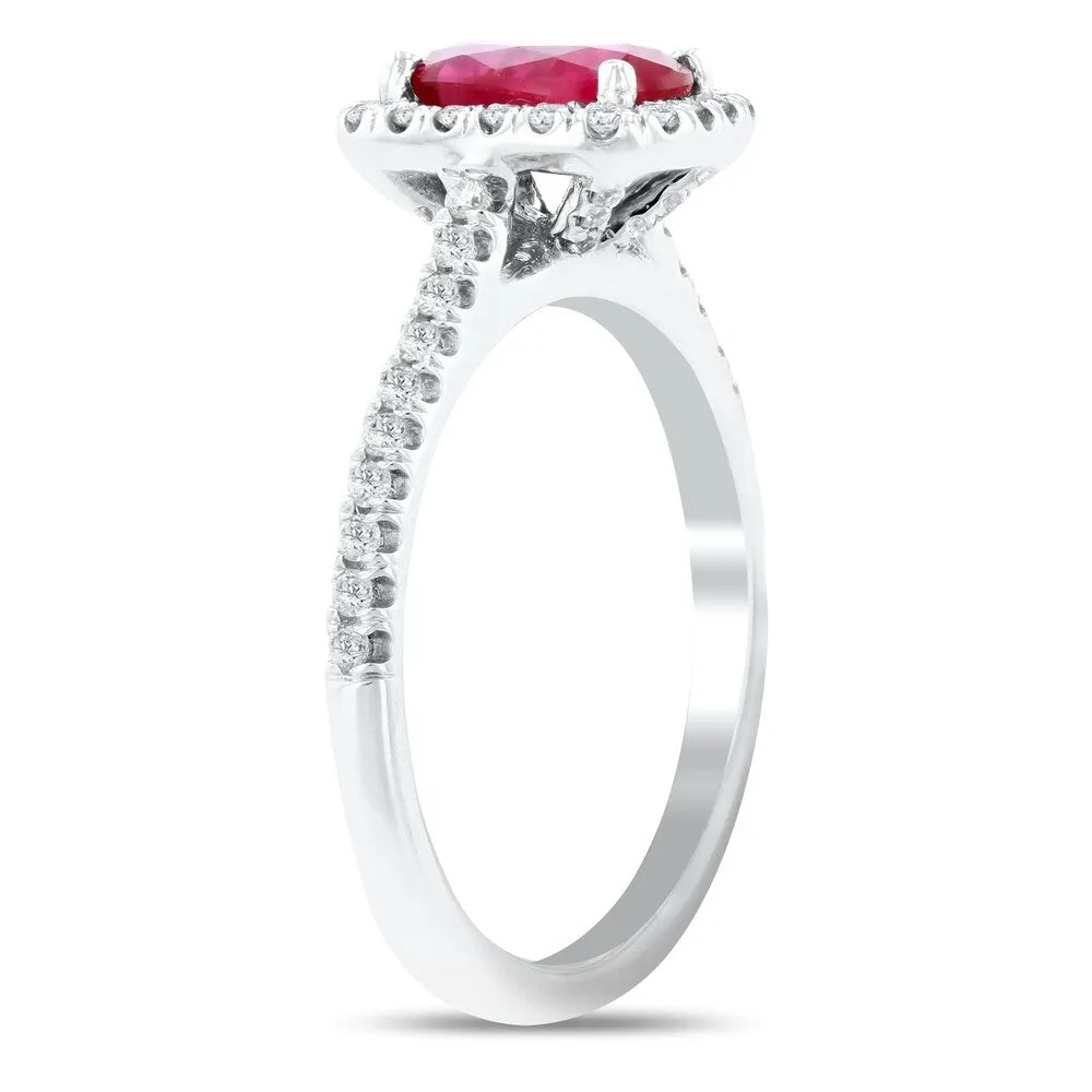 Auriya 18k White Gold GIA Certified 1ct Oval-Cut Rare Unheated Ruby and 1/3ct TDW Diamond Halo Engagement Ring sold by Zulily product image thumbnail 3