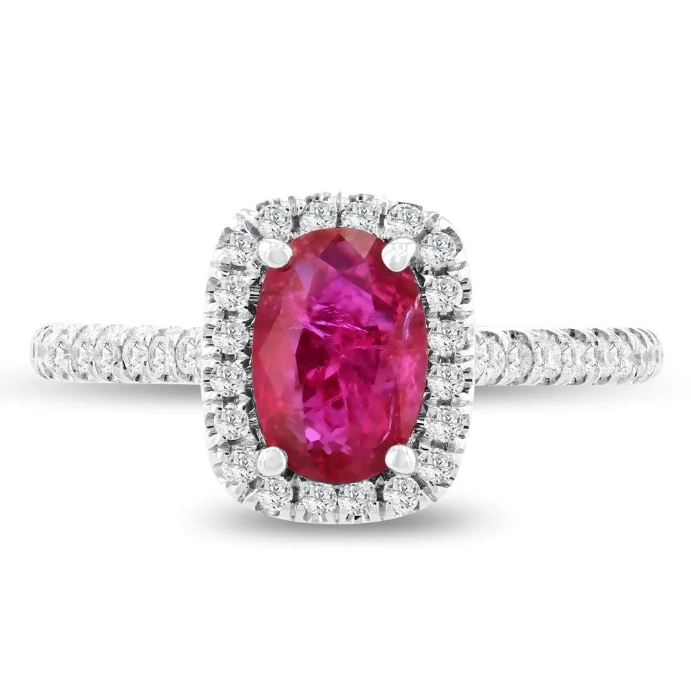 Auriya 18k White Gold GIA Certified 1ct Oval-Cut Rare Unheated Ruby and 1/3ct TDW Diamond Halo Engagement Ring sold by Zulily product image thumbnail 2