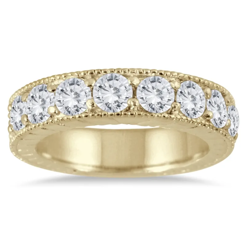 Marquee Jewels 10K Yellow Gold 1 1/2 CT Engraved Antique Diamond Band sold by Zulily