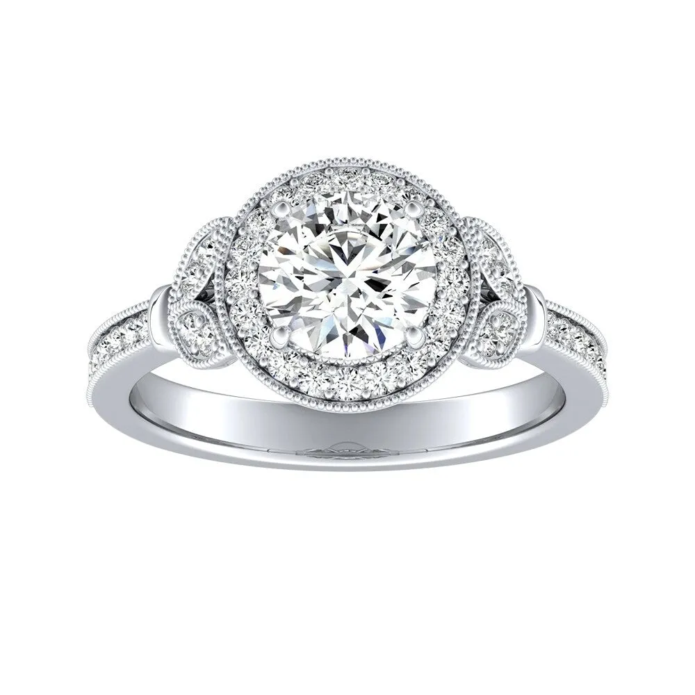 Auriya 14k Gold Vintage Floret 3ct Moissanite and 1/4ctw Halo Diamond Engagement Ring sold by Zulily