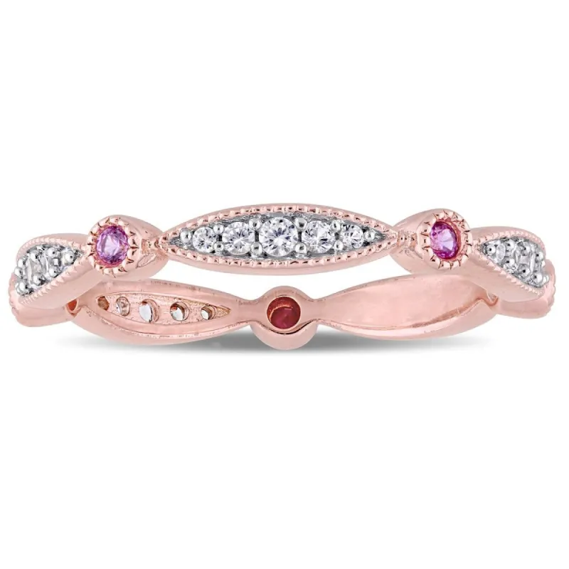 Miadora Rose Plated Sterling Silver Created Pink and Created White Sapphire Anniversary Band sold by Zulily