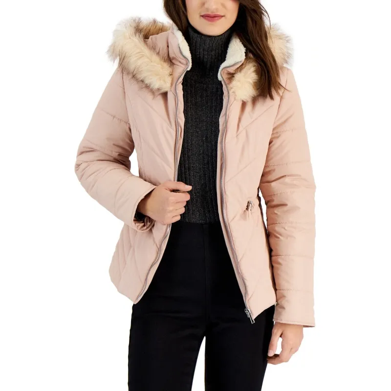 Maralyn & Me Junior's Faux Trim Hooded Puffer Coat Pink Size Large sold by Zulily