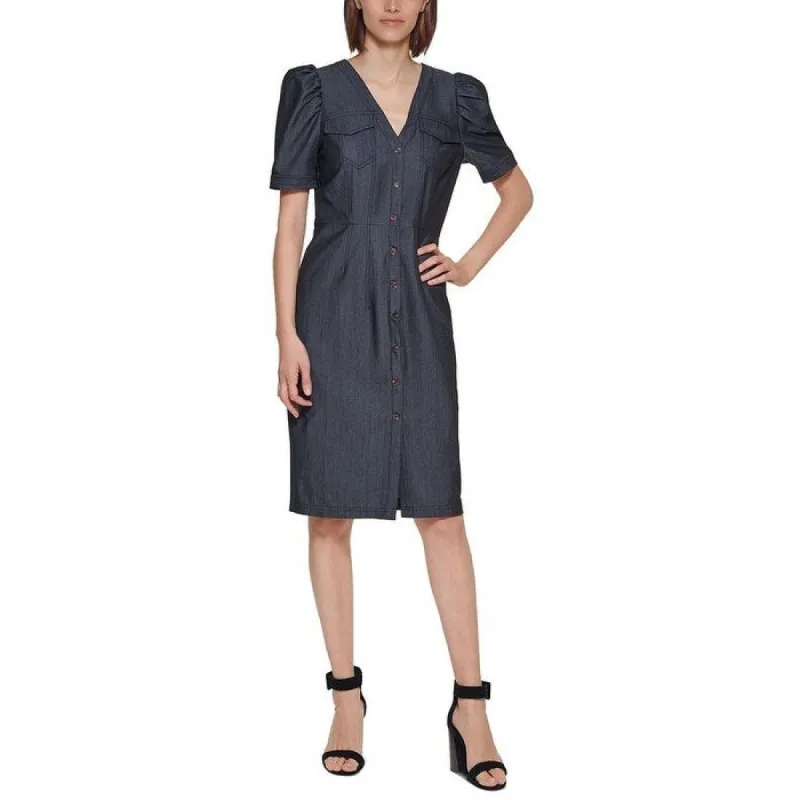 Calvin Klein Women's Denim Puff Sleeve Sheath Dress Blue Size 10 sold by Zulily