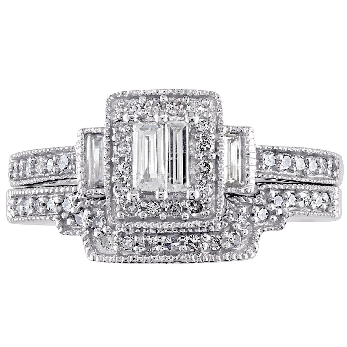 Miadora 10k White Gold 2/5ct TDW White Diamond Parallel Baguette Square Bridal Set sold by Zulily product image thumbnail 5