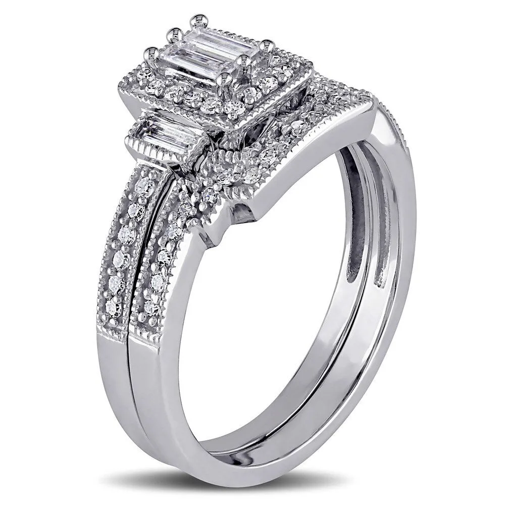 Miadora 10k White Gold 2/5ct TDW White Diamond Parallel Baguette Square Bridal Set sold by Zulily product image thumbnail 4