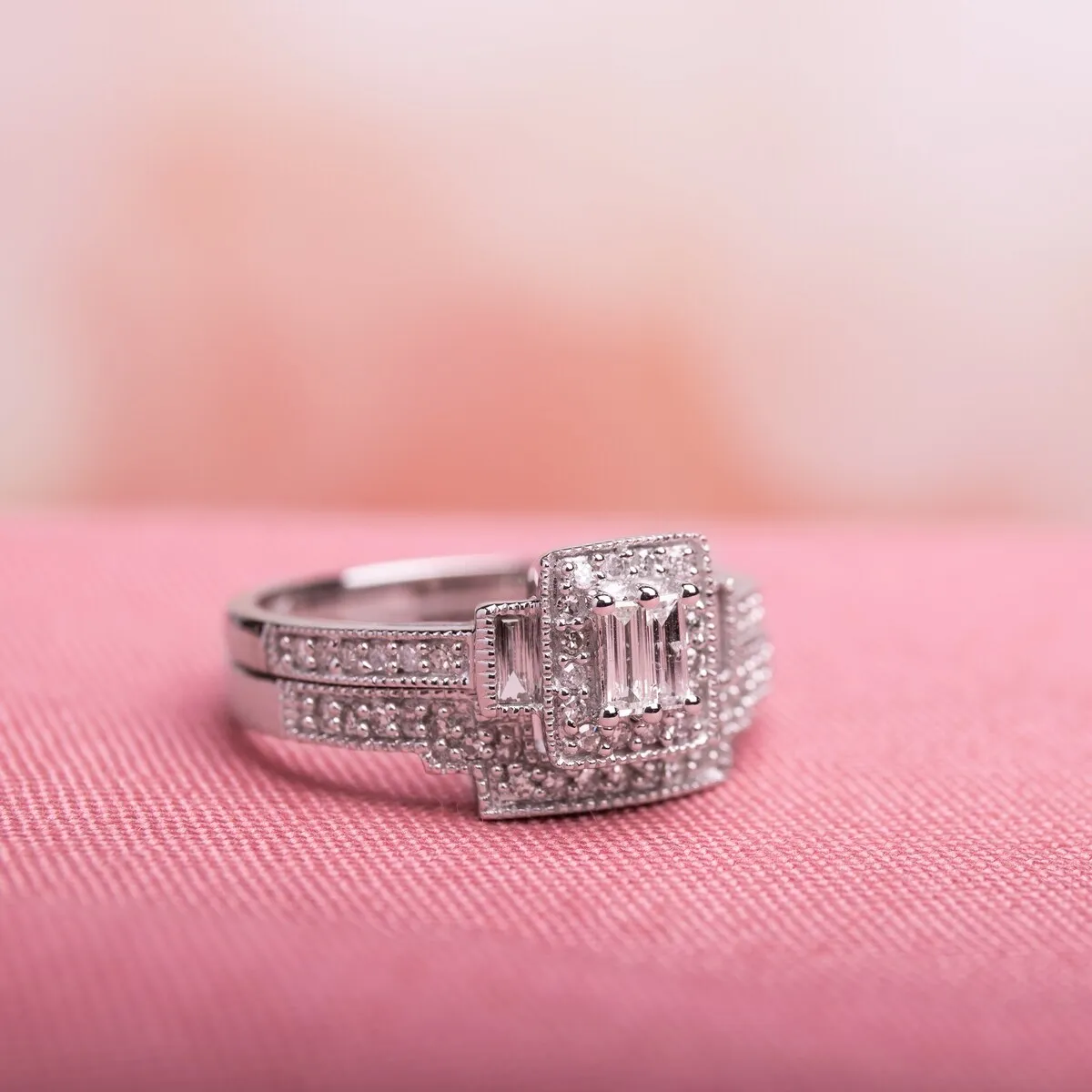 Miadora 10k White Gold 2/5ct TDW White Diamond Parallel Baguette Square Bridal Set sold by Zulily