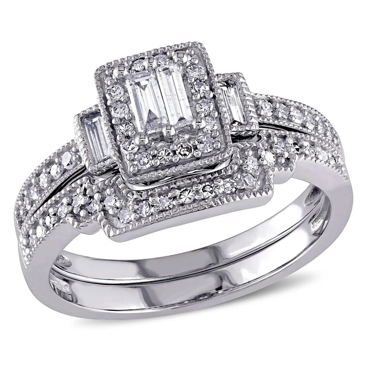 Miadora 10k White Gold 2/5ct TDW White Diamond Parallel Baguette Square Bridal Set sold by Zulily product image thumbnail 2