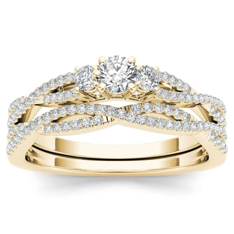 De Couer IGI Certified 14k Yellow Gold 1/2ct TDW Diamond Three-Stone Anniversary Ring with One Band sold by Zulily
