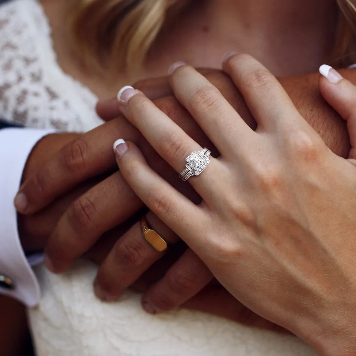 Miadora 10k White Gold 2/5ct TDW White Diamond Parallel Baguette Square Bridal Set sold by Zulily product image thumbnail 3