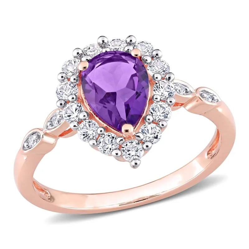 Miadora 10k Rose Gold Amethyst, Created White Sapphire and Diamond Accent Teardrop Halo Ring sold by Zulily