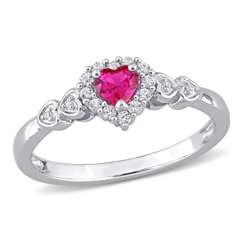 Miadora Sterling Silver Created Ruby and Created White Sapphire Diamond Accent Heart Halo Ring sold by Zulily