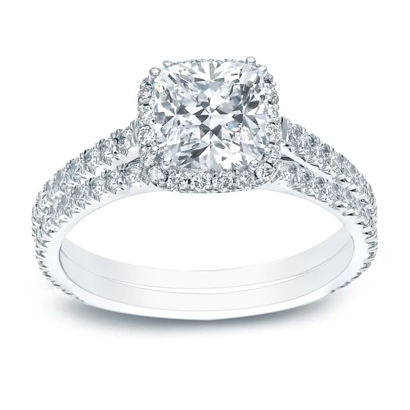 Auriya 14k Gold 2 ctw Cushion-cut Halo Diamond Wedding Ring Set sold by Zulily