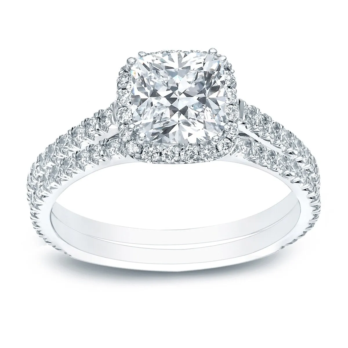 Auriya 14k Gold 2 ctw Cushion-cut Halo Diamond Wedding Ring Set sold by Zulily