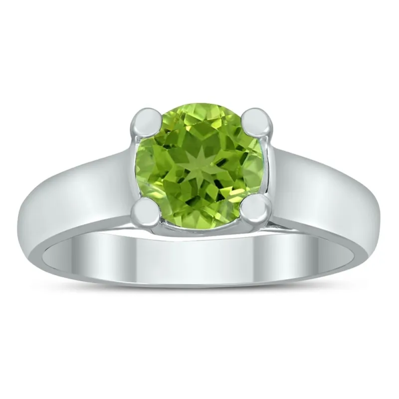 Round 7MM Peridot Cathedral Solitaire Ring in 10K White Gold sold by Zulily