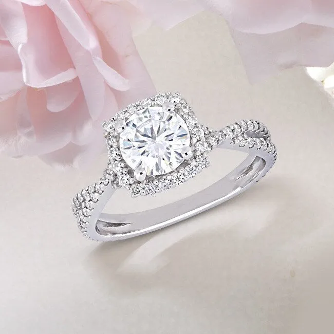 Miadora 1 1/2ct DEW Moissanite Halo Crossover Engagement Ring in 10k White Gold sold by Zulily product image thumbnail 3