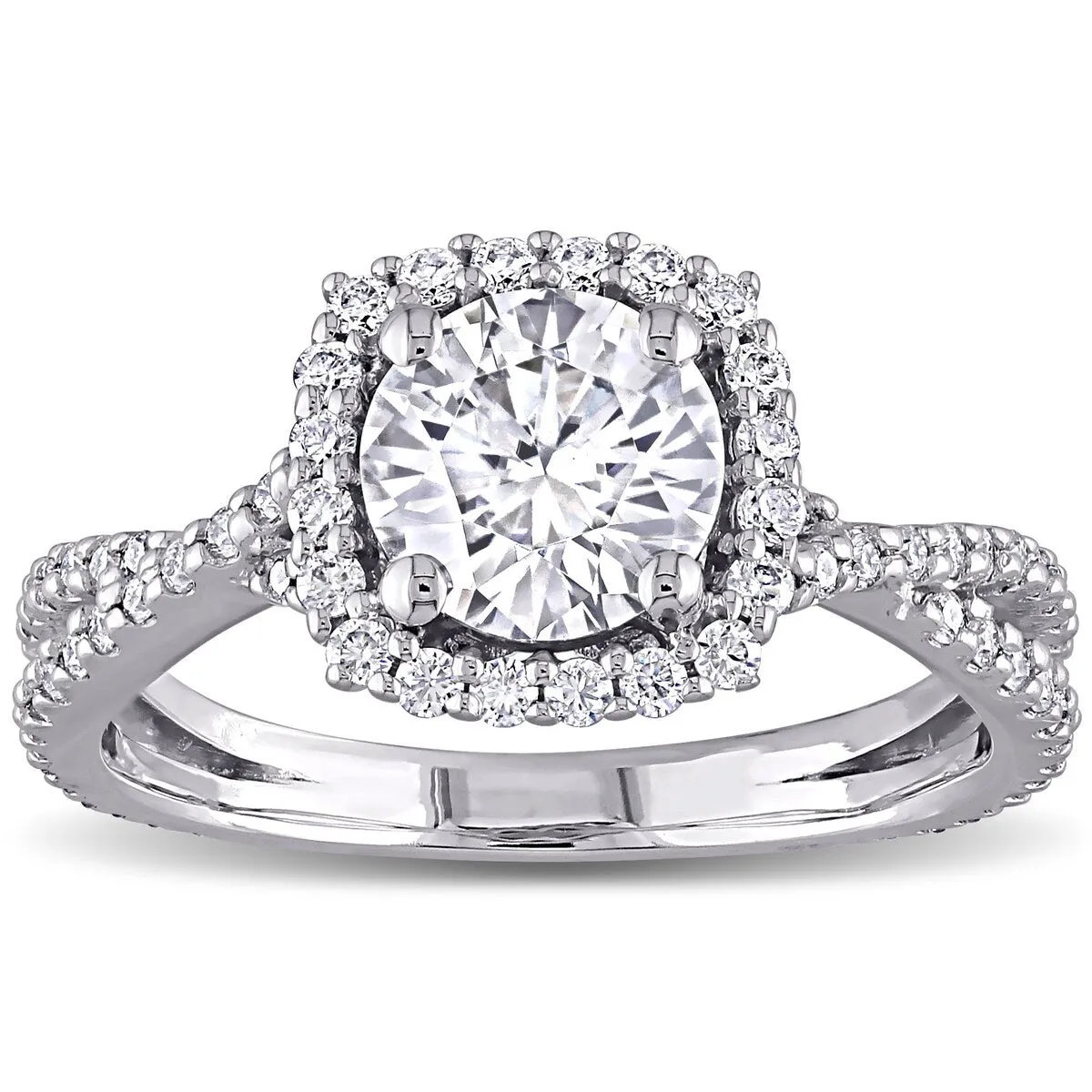 Miadora 1 1/2ct DEW Moissanite Halo Crossover Engagement Ring in 10k White Gold sold by Zulily