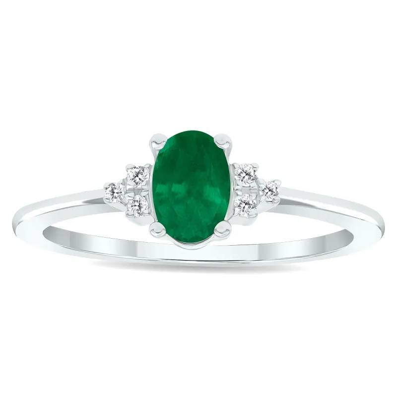 Women's Emerald and Diamond Half Moon Ring in 10K White Gold sold by Zulily