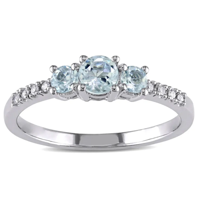 Miadora 10k White Gold Aquamarine and Diamond Ring (H-I,I2-I3) sold by Zulily
