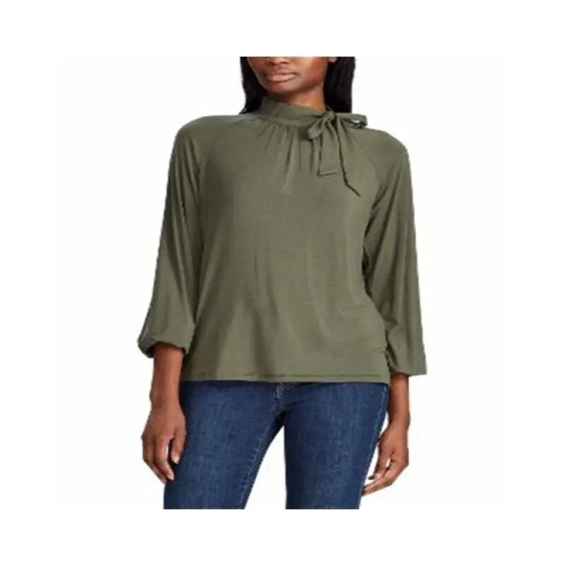Ralph Lauren Women's Tie Neck Jersey Top -Green Size S sold by Zulily