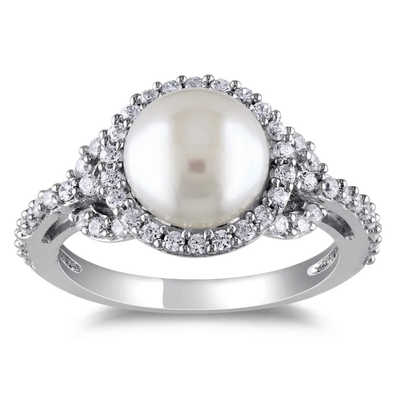 Miadora Sterling Silver Cubic Zirconia and Pearl Ring (8.5-9 mm) sold by Zulily