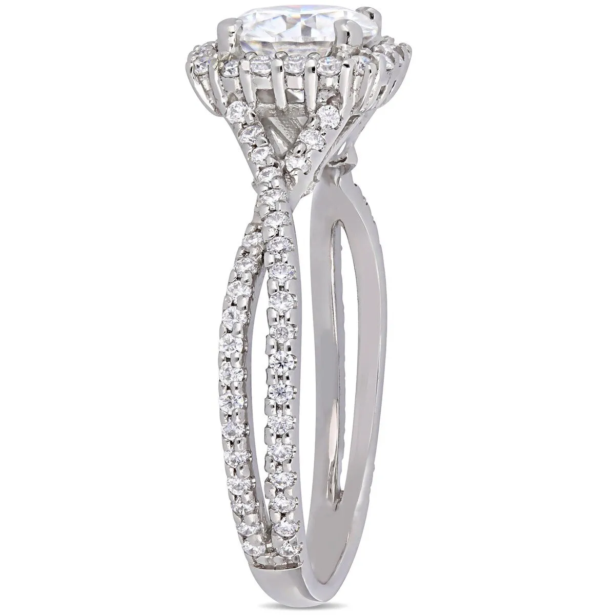 Miadora 1 1/2ct DEW Moissanite Halo Crossover Engagement Ring in 10k White Gold sold by Zulily product image thumbnail 4
