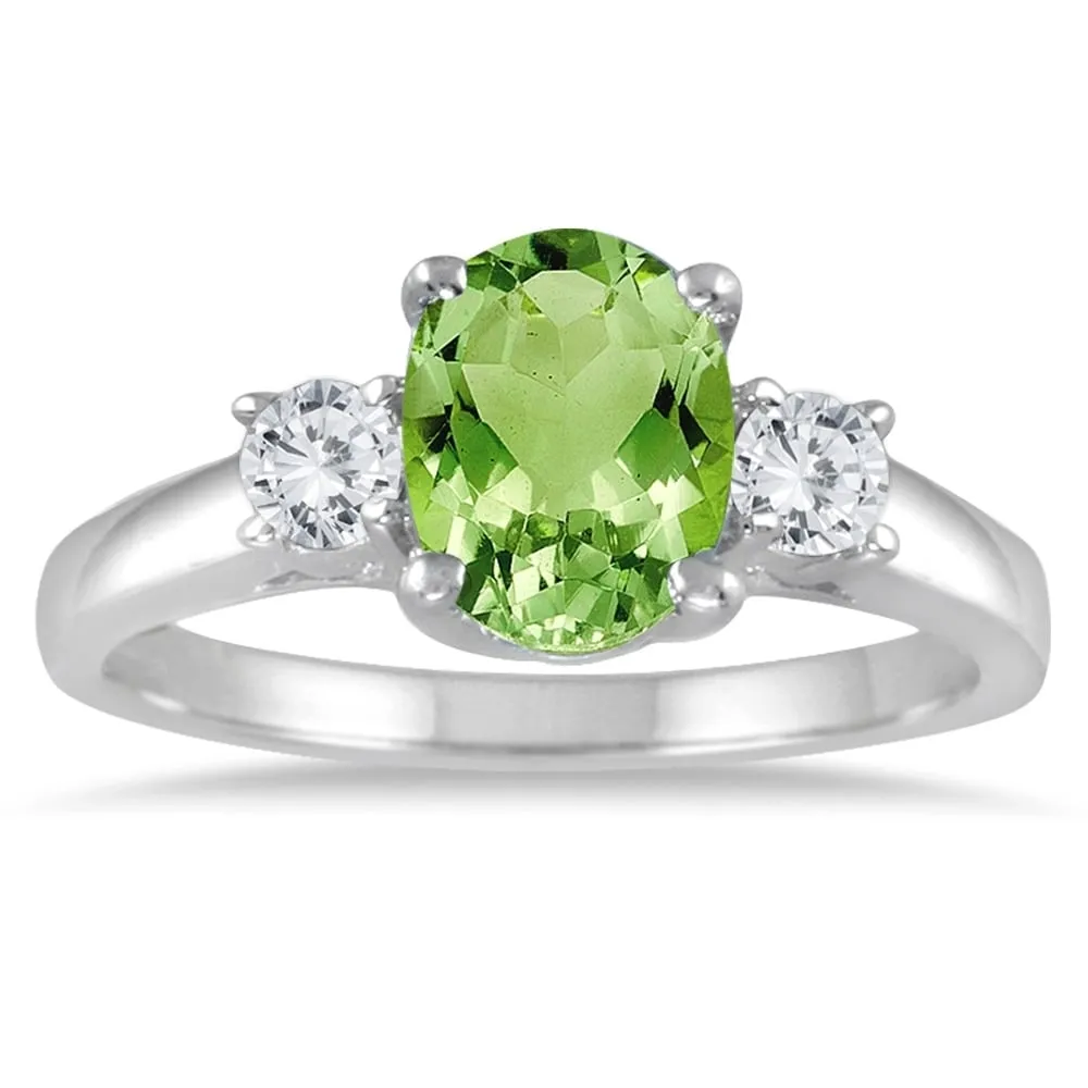 1 3/4 Carat Peridot and Diamond Three Stone Ring 14K White Gold sold by Zulily