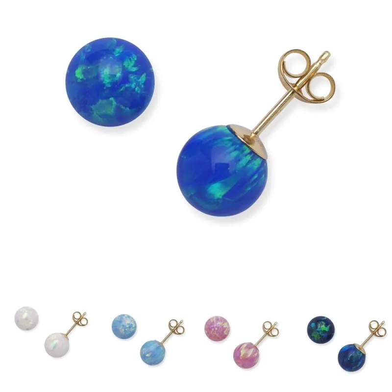 14k Yellow Gold 7mm Round Reconstructed Opal Ball Earrings sold by Zulily