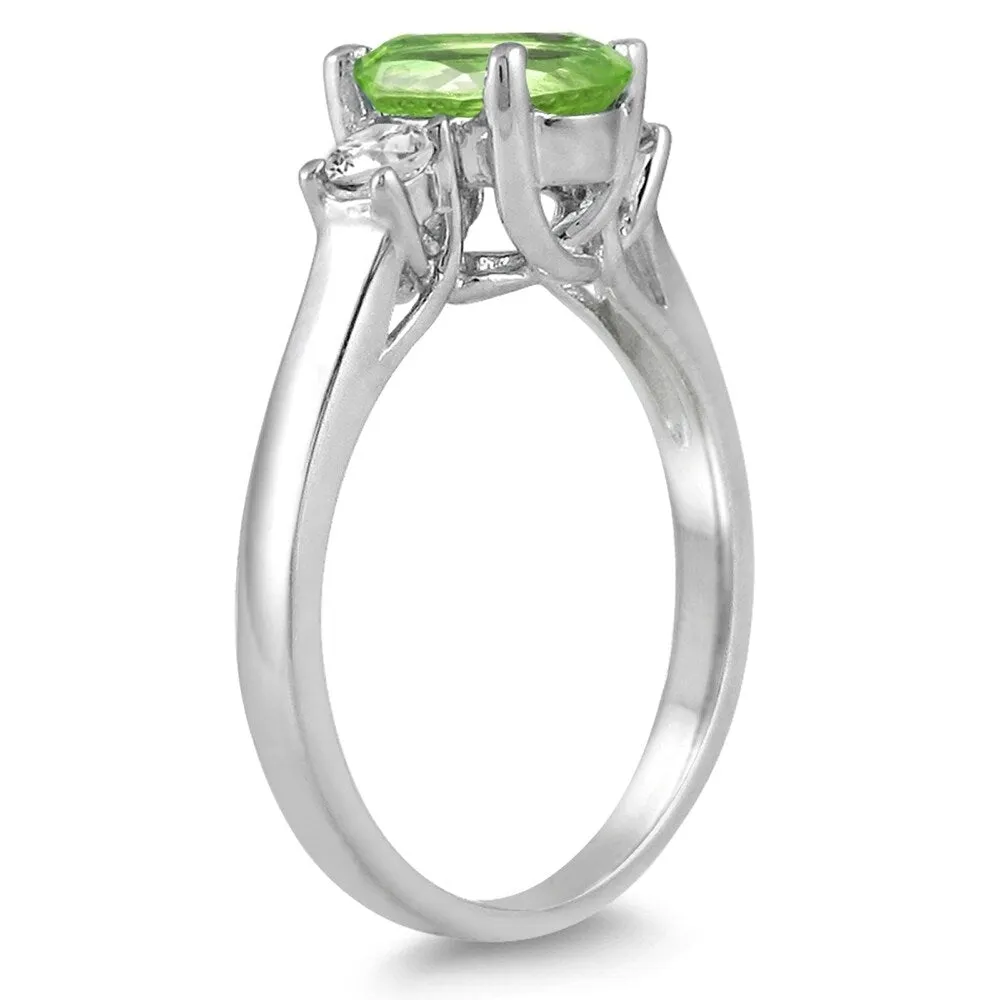 1 3/4 Carat Peridot and Diamond Three Stone Ring 14K White Gold sold by Zulily product image thumbnail 2