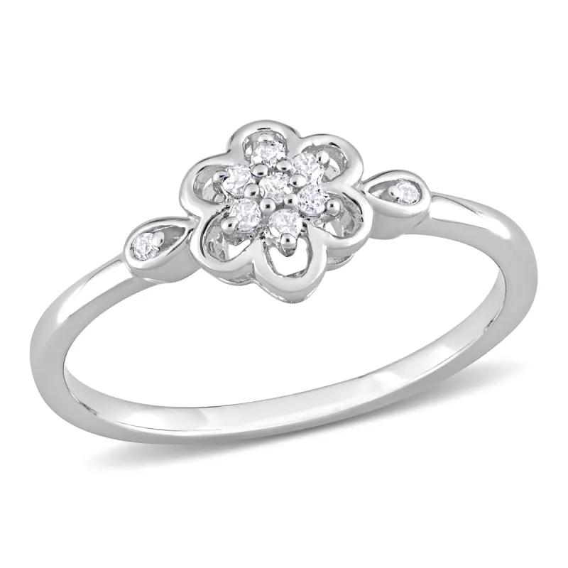 Miadora 1/10ct TDW Diamond Flower Ring in Sterling Silver sold by Zulily