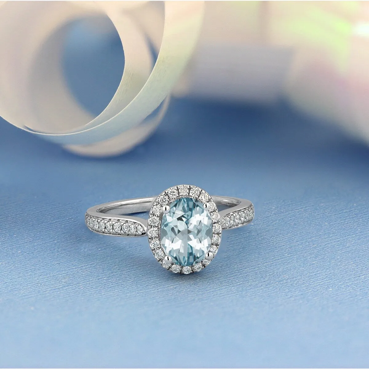 Auriya 1 1/8ct Fancy Oval Aquamarine Halo Diamond Engagement Ring 1/4ctw 14k Gold sold by Zulily product image thumbnail 3