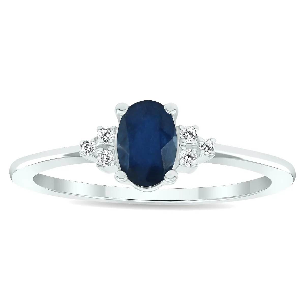 Women's Sapphire and Diamond Half Moon Ring in 10K White Gold sold by Zulily