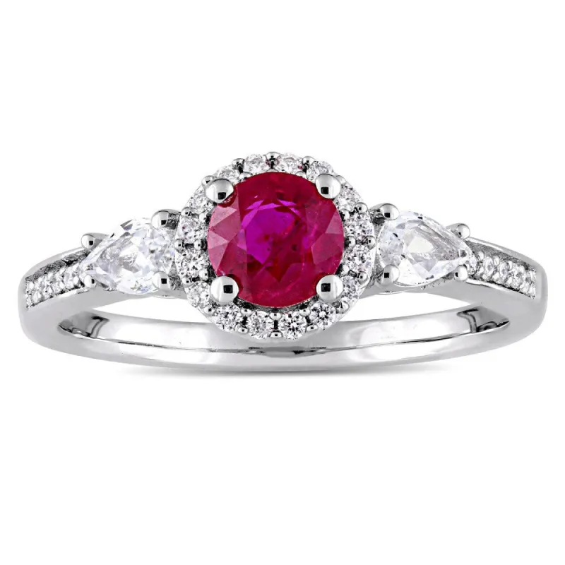Miadora Signature Collection 14k White Gold Round White Sapphire Ruby and 1/8ct TDW Diamond 3-Stone - Red sold by Zulily