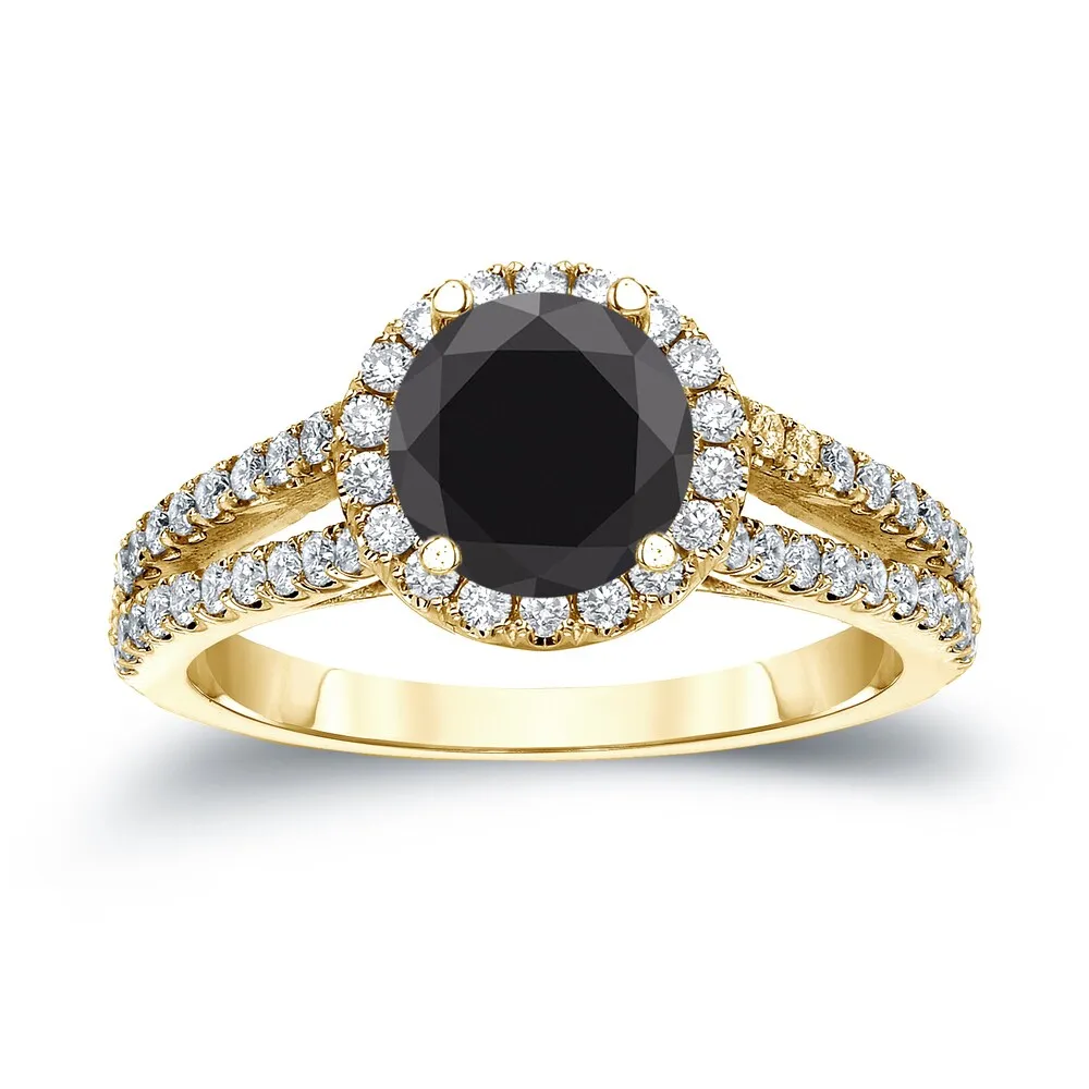 14k Gold Round 1 1/3ct TDW Black Diamond with Halo Engagement Ring by Auriya sold by Zulily product image thumbnail 2