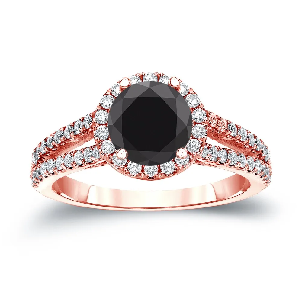 14k Gold Round 1 1/3ct TDW Black Diamond with Halo Engagement Ring by Auriya sold by Zulily product image thumbnail 3