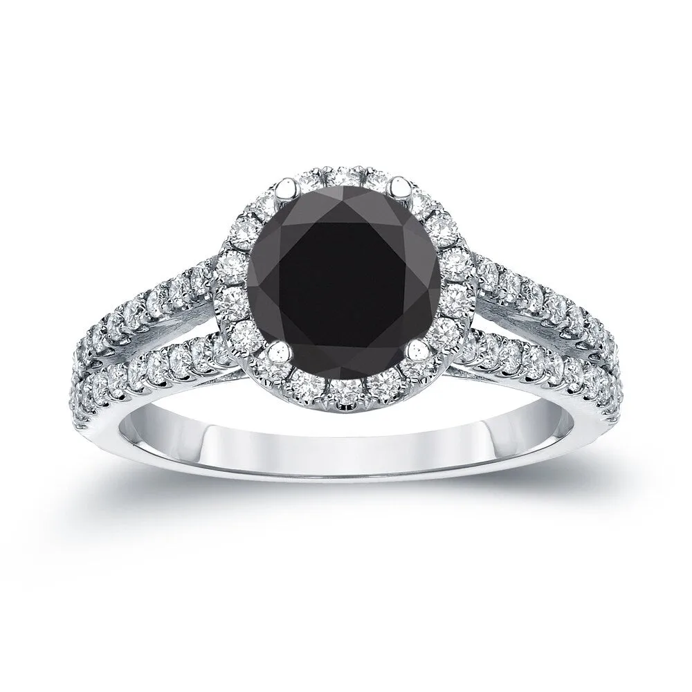 14k Gold Round 1 1/3ct TDW Black Diamond with Halo Engagement Ring by Auriya sold by Zulily