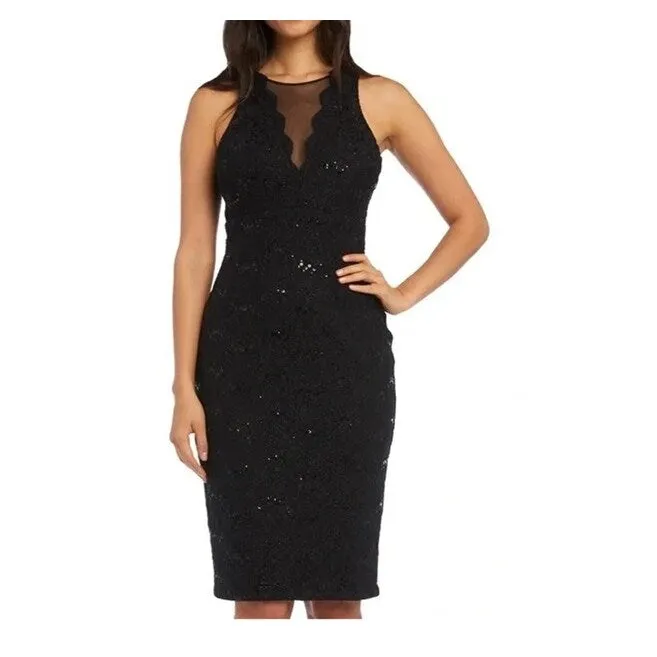 Nightway Women's Floral Sequined Top Fit Flare Dress Black Size 6 Petite sold by Zulily