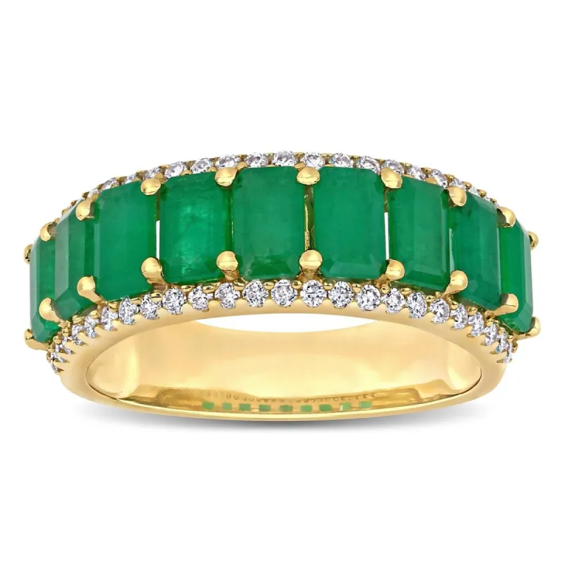 Miadora 14k Yellow Gold Octagon-Cut Emerald and 1/3ct TDW Diamond Anniversary Band Ring sold by Zulily