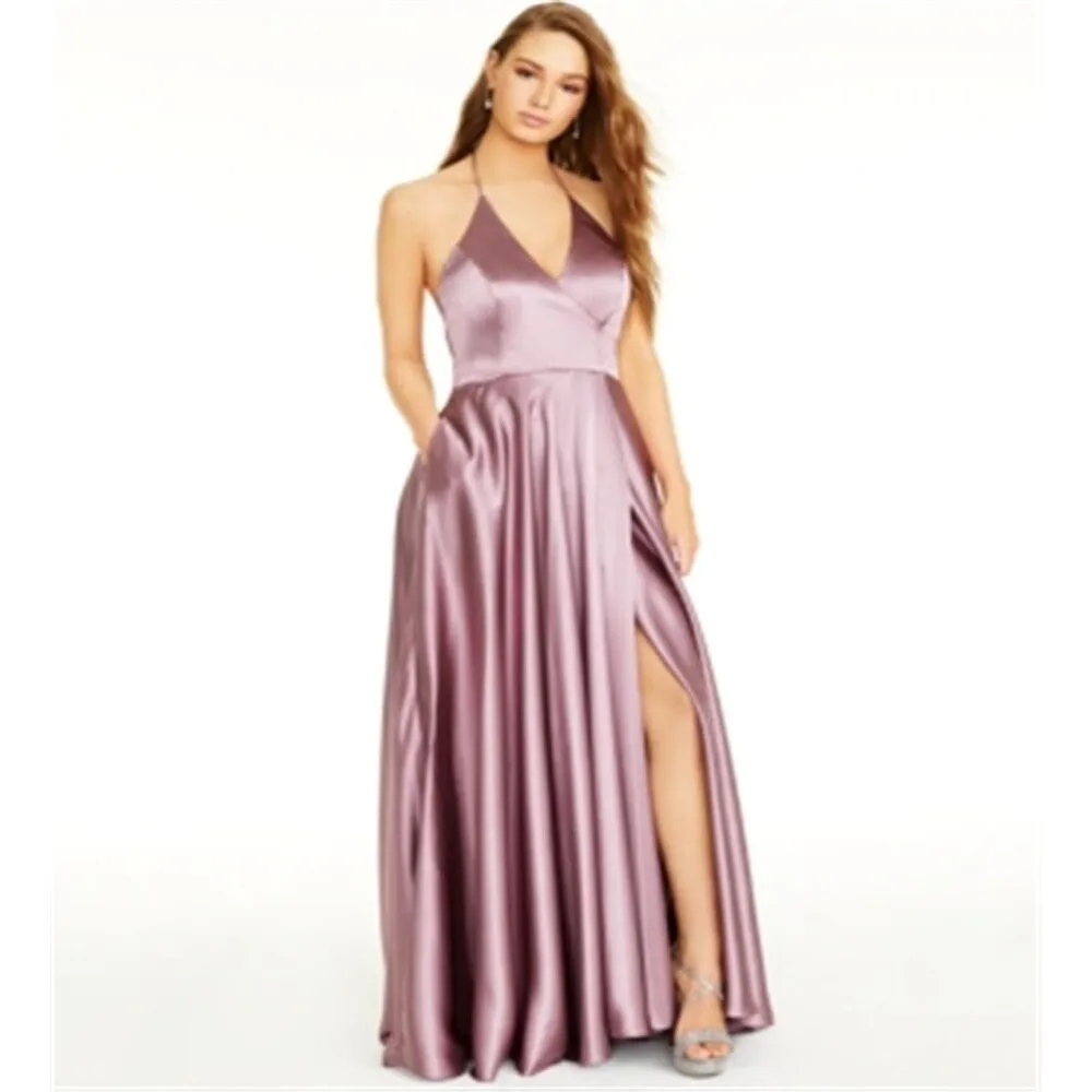 Blondies Nites Women's Side Slit Halter Gown Pink Size 9 sold by Zulily product image thumbnail 2