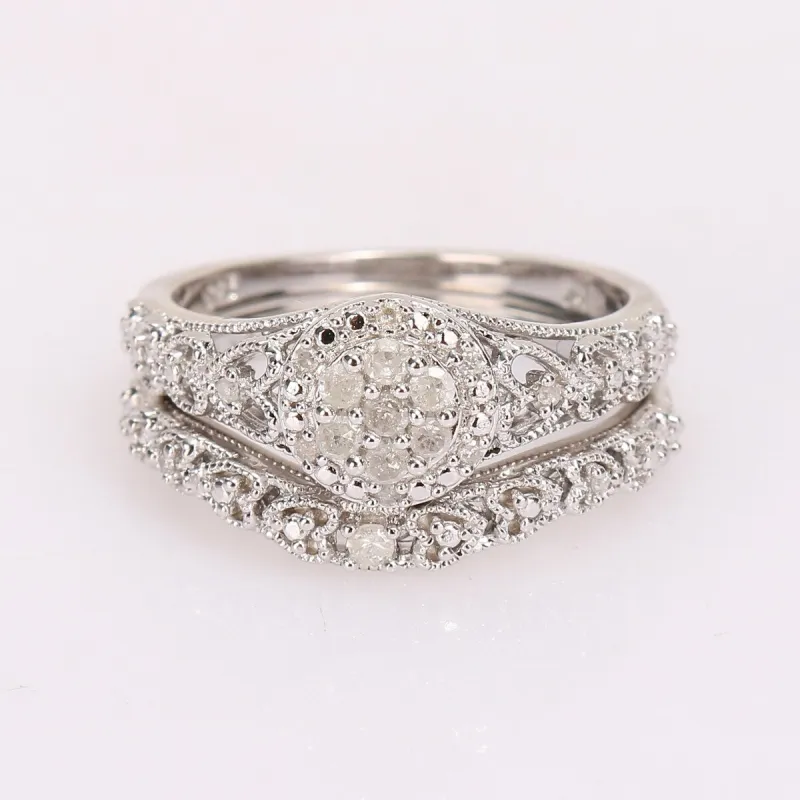 Miadora Sterling Silver 1/5ct TDW Diamond Composite Halo Heart Vintage Bridal Ring Set sold by Zulily