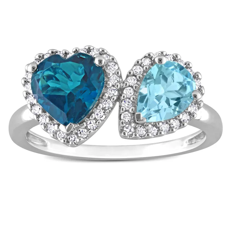Miadora London & Sky-Blue Topaz and 1/5ct TDW Diamond Heart and Teardrop Ring in 10k White Gold sold by Zulily